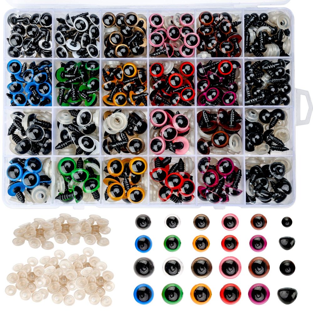 Zhenle 600-Piece Plastic Safety Eyes and Noses, 6–14 mm, with Washers for Dolls and Plush Toys