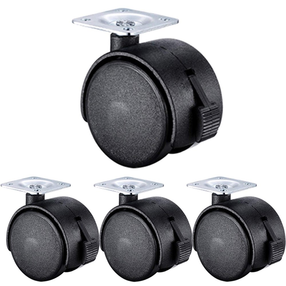 ZHTY Nylon Plate Casters with Brakes, 40/50 mm, Black, 4-Pack