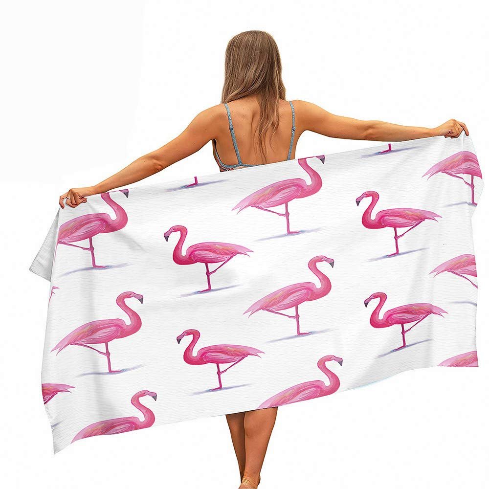 Chickw1 Microfiber Beach Towel, Lightweight and Quick-Drying, Flamingo, 10.80 x 180 cm