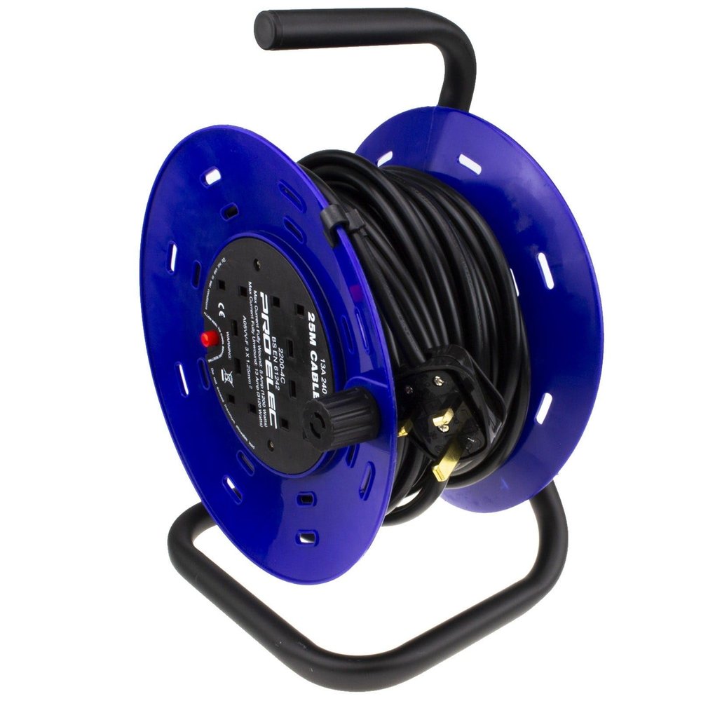 kenable 25 m Cable Reel with 4-Way UK Socket Strip, 13 A, Thermal Protection