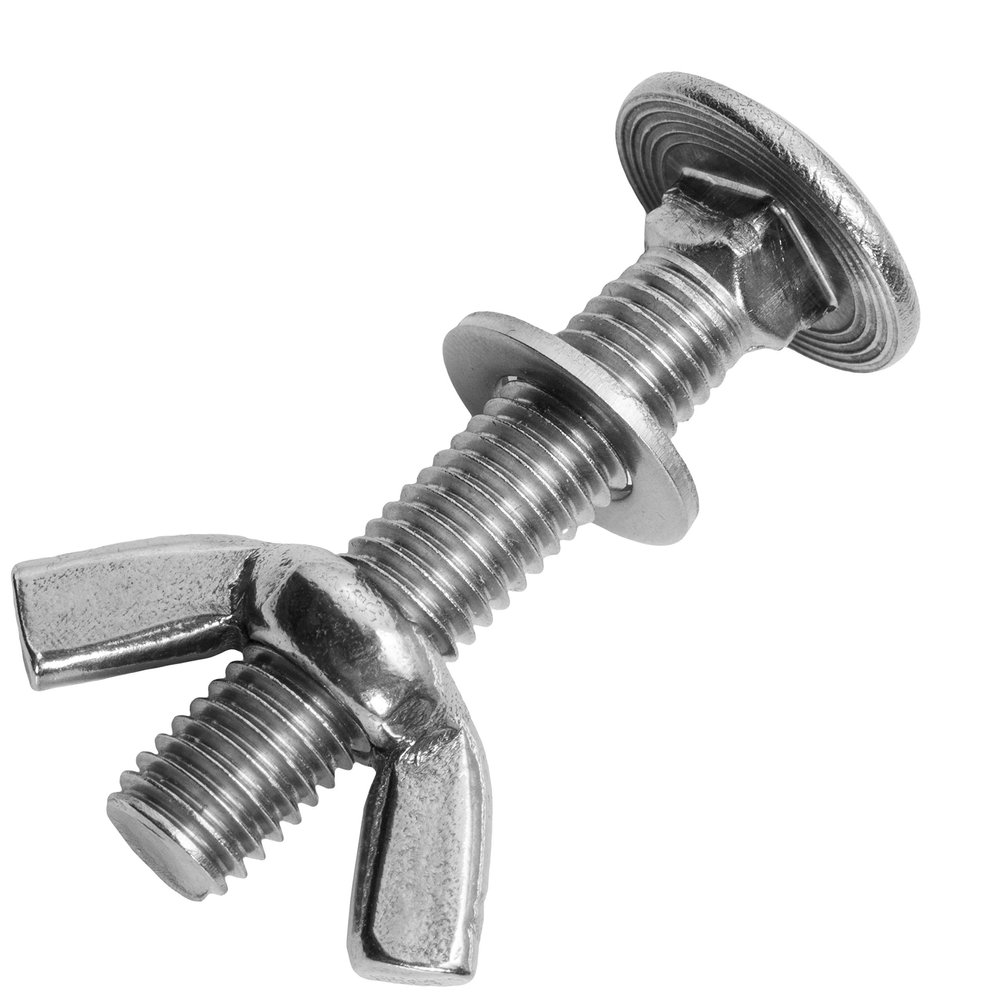 M10 x 100/100 mm Stainless Steel A2 Carriage Bolts with Wing Nuts and Washers, 10-Piece Set