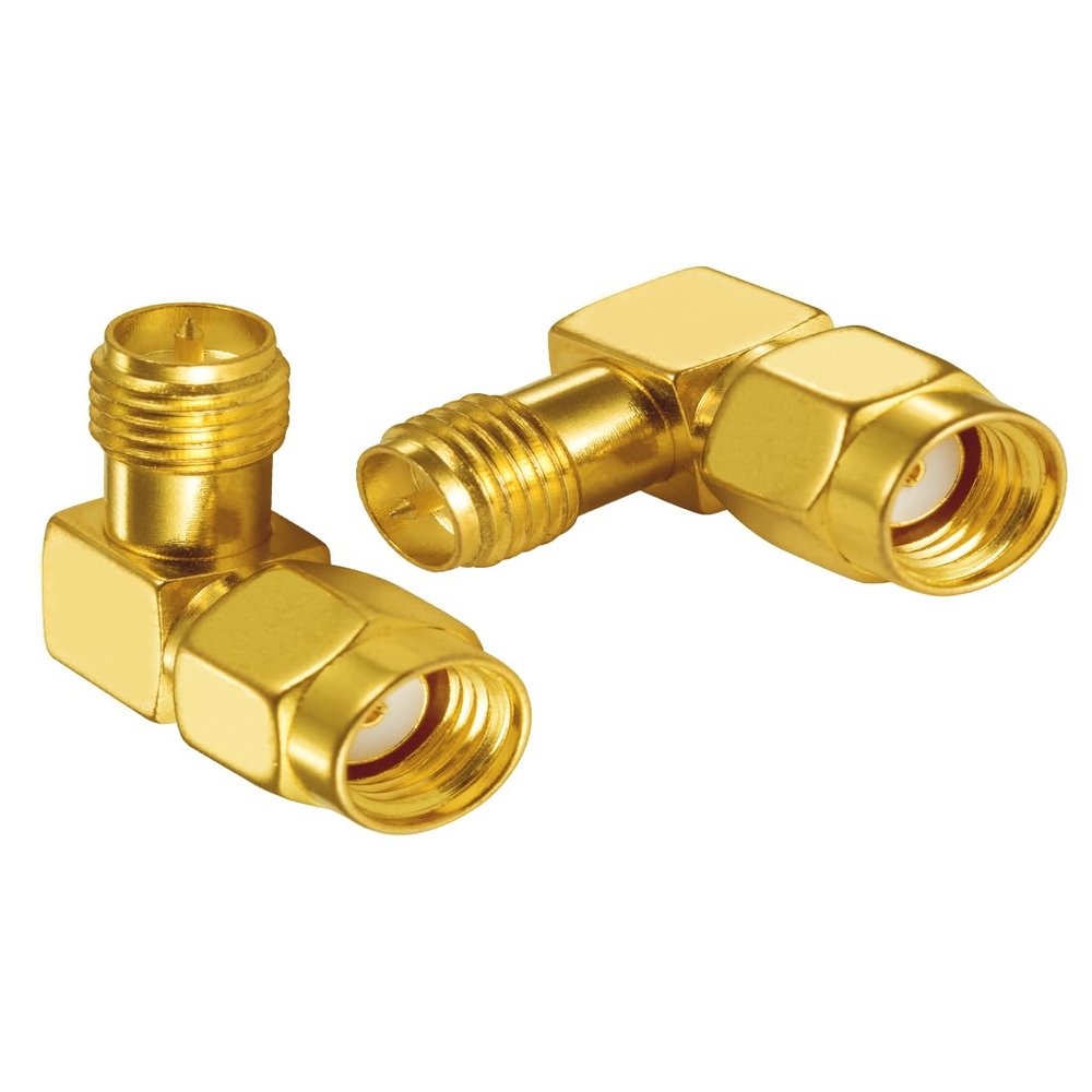 Vecys 90° RP-SMA WiFi Antenna Adapter, Plug to Jack, Gold-Plated, 2-Pack
