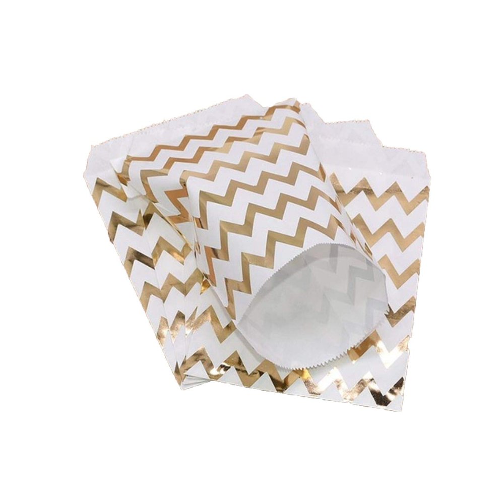 rrrrr 25-Piece Kraft Paper Candy Bags, Chevron Polka Dot Gift Bags for Weddings, Birthdays, Anniversaries and Parties