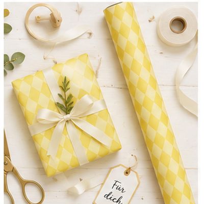 marburg Yellow Gift Wrapping Paper, 10 m, Diamond Pattern
