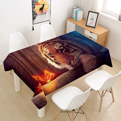 Himlaya Washable Waterproof Rectangular Tablecloth, 3D Tiger Print, Butterfly, 90 x 90 cm
