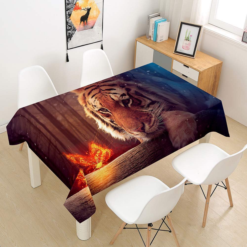 Himlaya Washable Waterproof Rectangular Tablecloth, 3D Tiger Print, Butterfly, 90 x 90 cm
