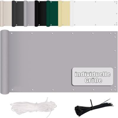 MENGH Balcony Privacy Screen 130 x 400 cm, Light Gray, No Drilling, Wind & UV Protection, 160 g/m²