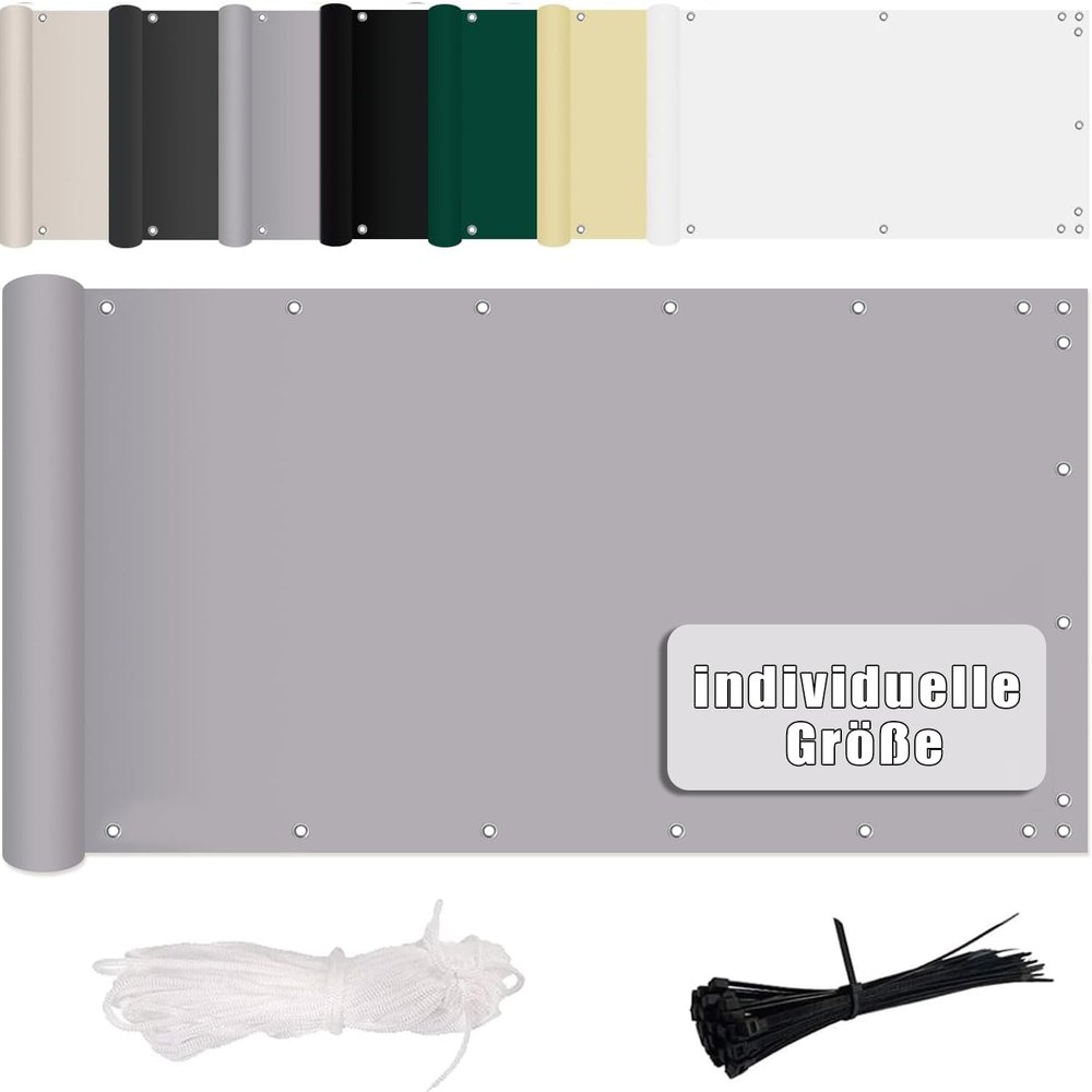 MENGH Balcony Privacy Screen 130 x 400 cm, Light Gray, No Drilling, Wind & UV Protection, 160 g/m²