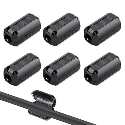 QitinDasen 6-Pack Black Ferrite Ring Core Cable Clips, EMI/RFI Noise Suppression, 13 mm Diameter