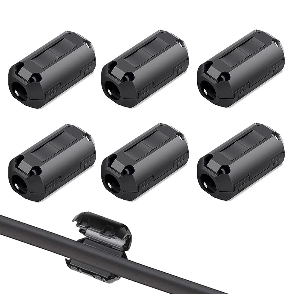 QitinDasen 6-Pack Black Ferrite Ring Core Cable Clips, EMI/RFI Noise Suppression, 13 mm Diameter