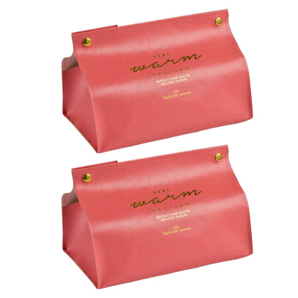 QJZM 2-Pack Pink Faux Leather Tissue Holders with Letter Pattern