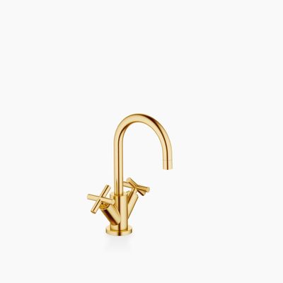 Dornbracht TARA Single-Hole Basin Faucet with Waste Set, 135 mm Projection, Brushed Brass