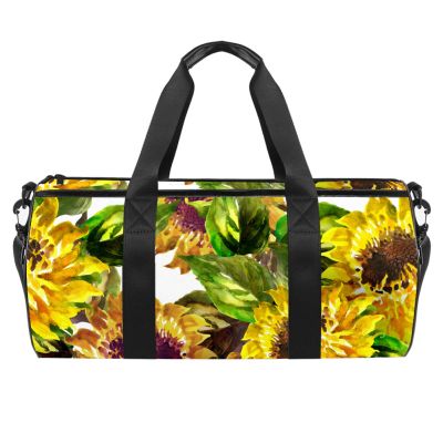 LAZEN Shoulder Sports Gym Bag, Travel Duffle Tote for Men and Women, Sunflower Pattern