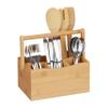 Relaxdays Bamboo Cutlery Holder, 4 Compartments, Handle, Natural, 1 Pc. view 1