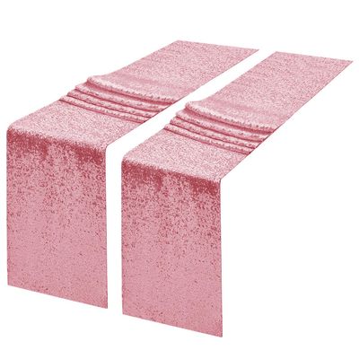 Pufogu Sequin Table Runner, 12 x 108 in, Light Pink, Glittery, for Weddings, Birthdays, Parties, Bridal Showers, Baby Showers, 2-Pack