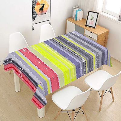 Morbuy Yellow and Purple Striped Washable Rectangular Tablecloth, 140 x 240 cm