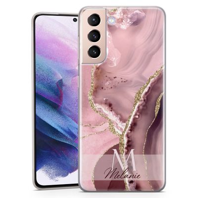 TULLUN Personalized Soft Gel Case for Samsung Galaxy A3 (2016) – Pink Gold Marble Initials and Name