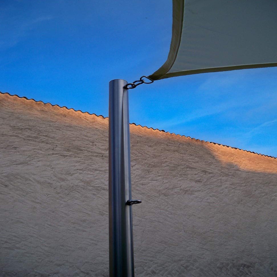 Stainless Steel Shade Sail Pole 48 mm, 2.5 m, 2 mm, 2 Eyelets, 75 cm Sleeve, 80°