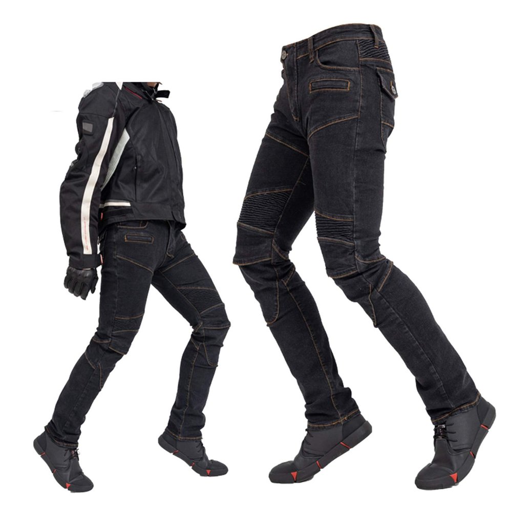 YXYECEIPENO Classic Motorcycle Jeans with Removable Protectors, Black B, Small (S = 28)