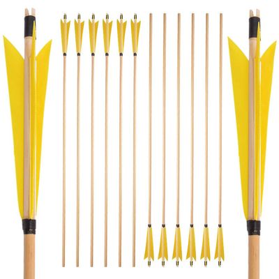 SHARROW 12-Piece 31-Inch Wooden Arrows with 5-Inch Natural Feathers, Yellow
