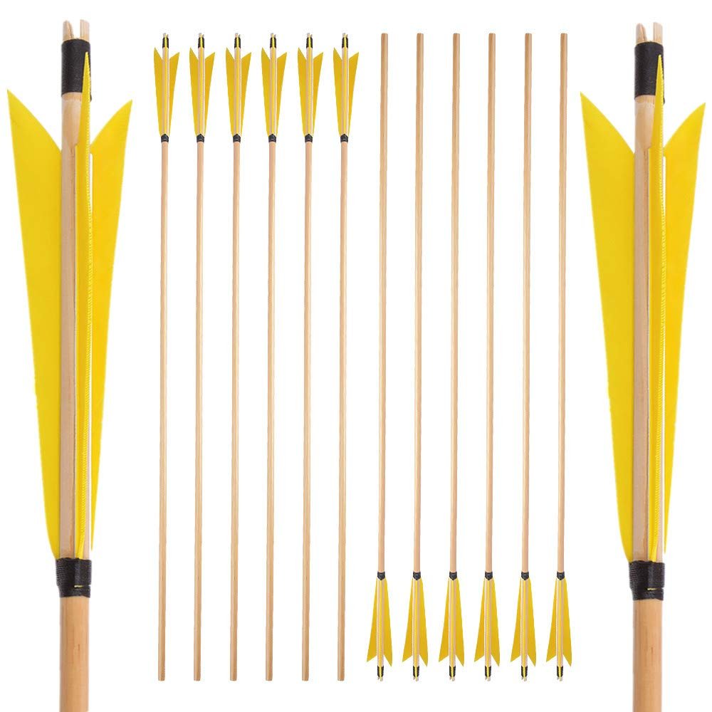 SHARROW 12-Piece 31-Inch Wooden Arrows with 5-Inch Natural Feathers, Yellow