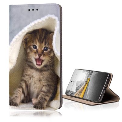 KX-Mobile Case for Samsung Galaxy A12, Smart Magnet, Motif 445 Cat in Blanket