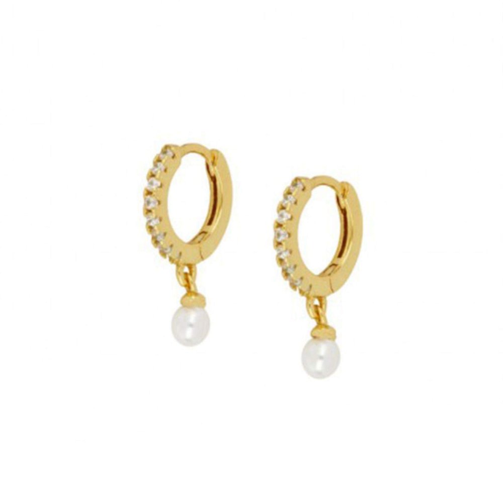 Good Luck 925 Sterling Silver Pearl Hoop Earrings for Women