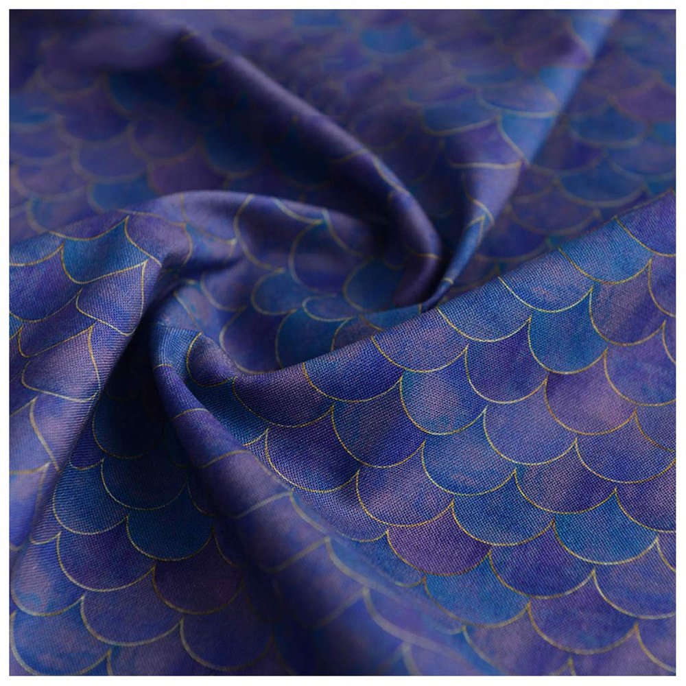 100% Cotton Fabric, Japanese Fish-Scale Gradient Print, Blue-Purple, 3 m