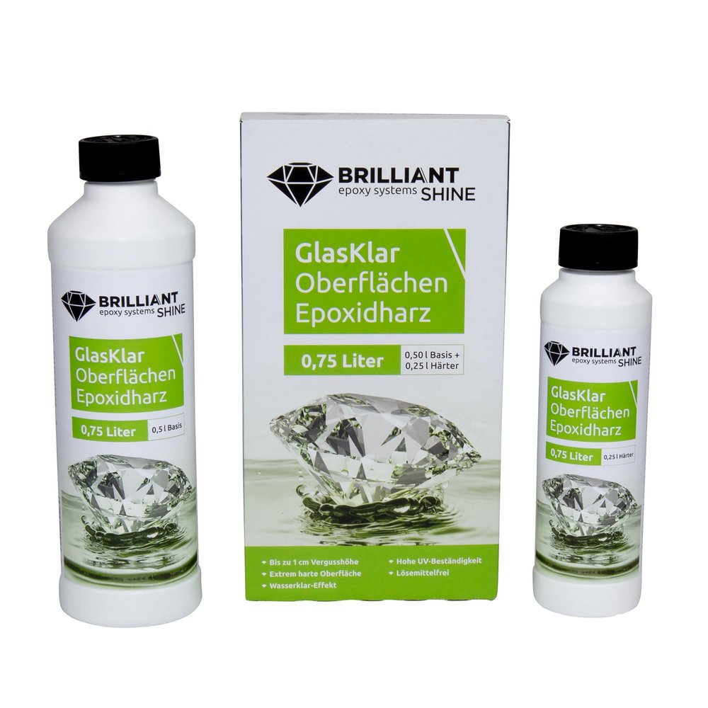 BrilliantShine Epoxy Resin Surface Coating 750 ml, Crystal-Clear 2-Part Epoxy for Sealing, Coasters, Furniture & Countertops