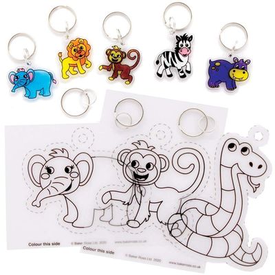 Baker Ross FE221 Jungle Animals Shrink Plastic Keyring Craft Kit, 8-Pack
