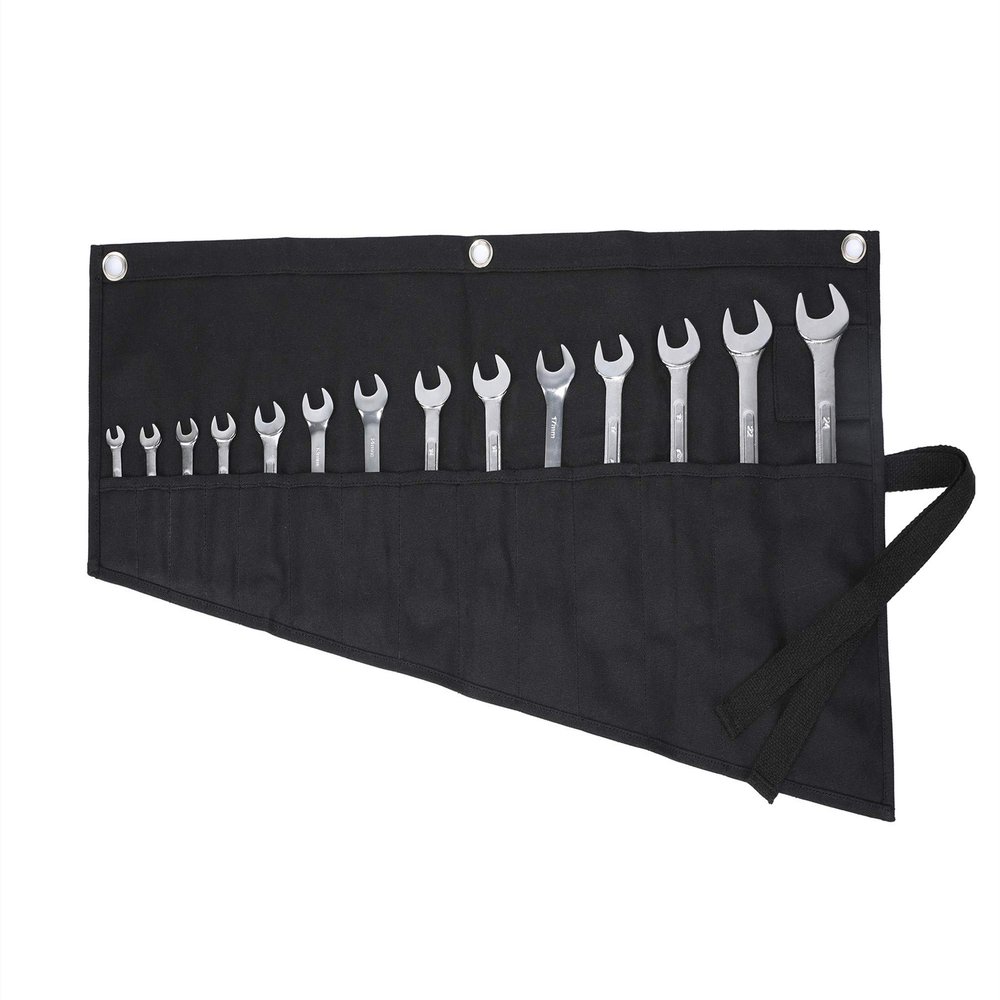 Black 16 oz Waxed Canvas Tool Roll for Metric and SAE Wrenches