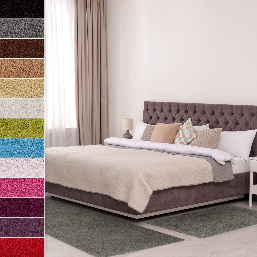 Floordirekt Barcelona Shaggy Bedside Runner Set - 3-Piece - Curly Shaggy Look - Gray (W: 67 cm | L: 1 x 250 cm + 2 x 140 cm)