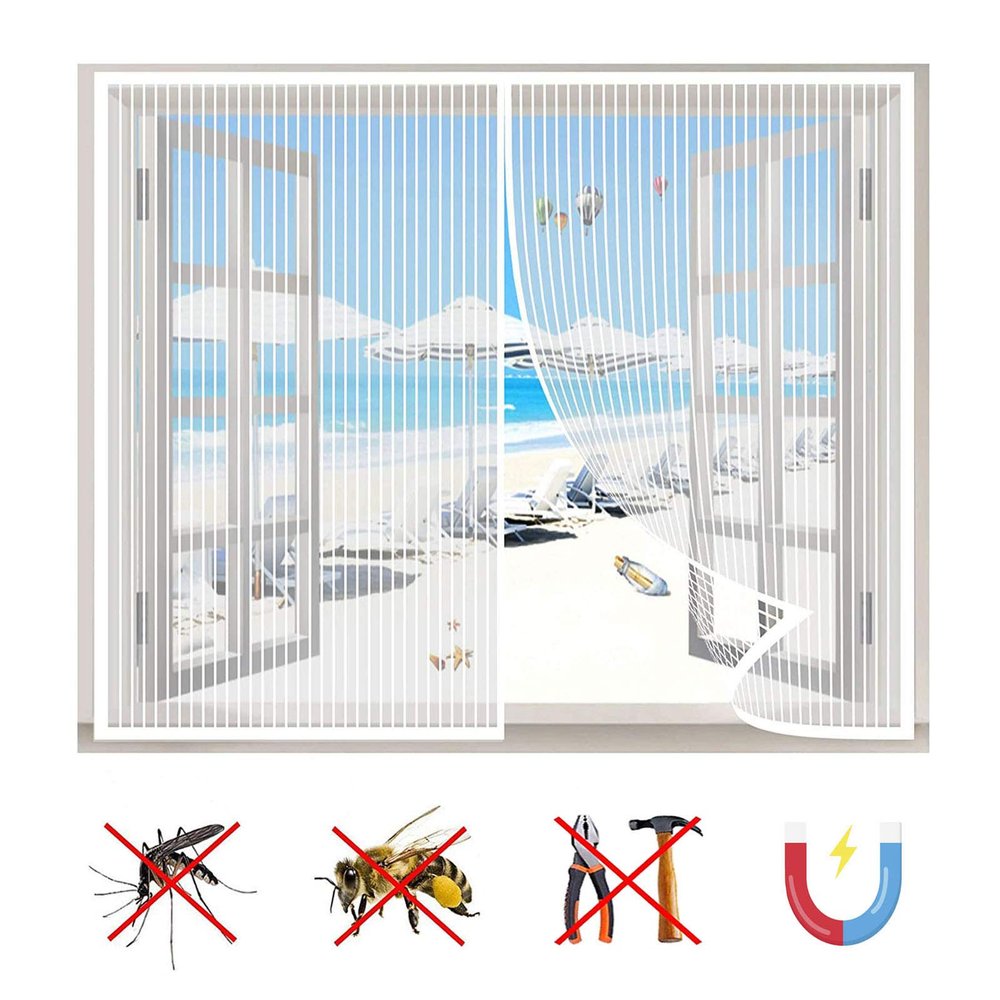 Magnetic Window Screen, Self-Closing Fly Curtain, White, 35 x 76 in (90 x 195 cm)