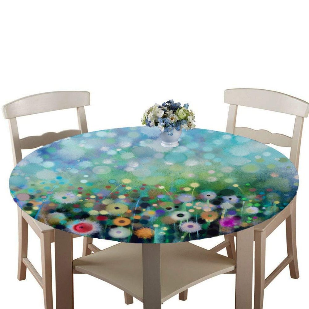 Morbuy Round Washable Tablecloth, Waterproof, Stain-Resistant, Wrinkle-Free, with Elastic Edge, 180 cm, Dandelion
