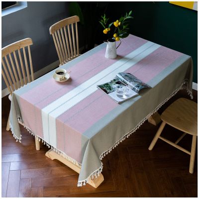 WLL Rectangular Tablecloth, 130 x 240 cm, Pink Cotton-Linen Tablecloth