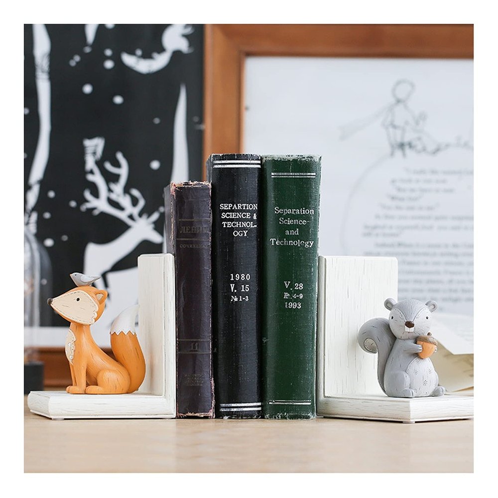 Panalaka Creative Fox-Squirrel Resin Bookends, White