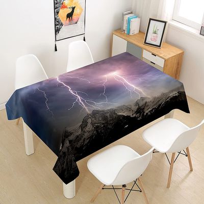 Himlaya Washable Waterproof Tablecloth, 3D Natural Disaster Print, Rectangular Oilcloth, Lightning, 140 x 260 cm
