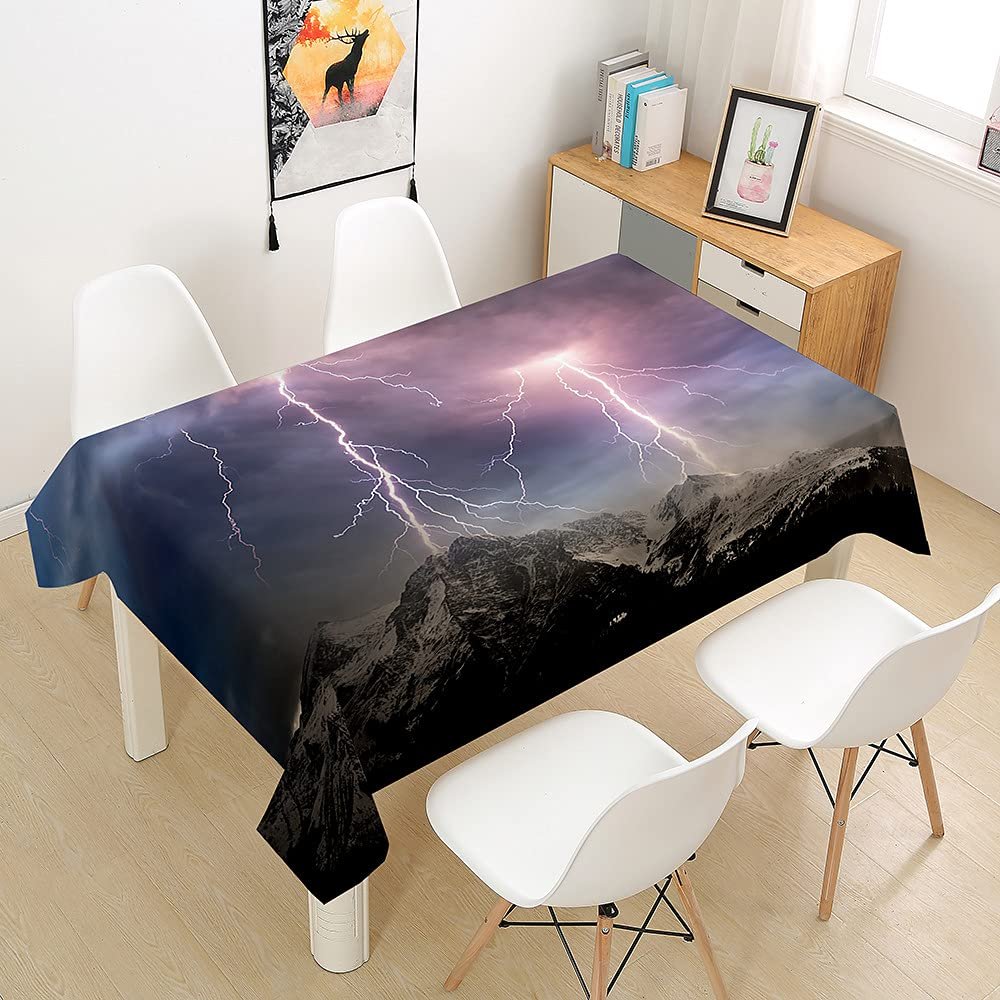 Himlaya Washable Waterproof Tablecloth, 3D Natural Disaster Print, Rectangular Oilcloth, Lightning, 140 x 260 cm