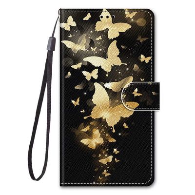Miagon Flip PU Leather Wallet Case for Samsung Galaxy A12, Gold Butterfly