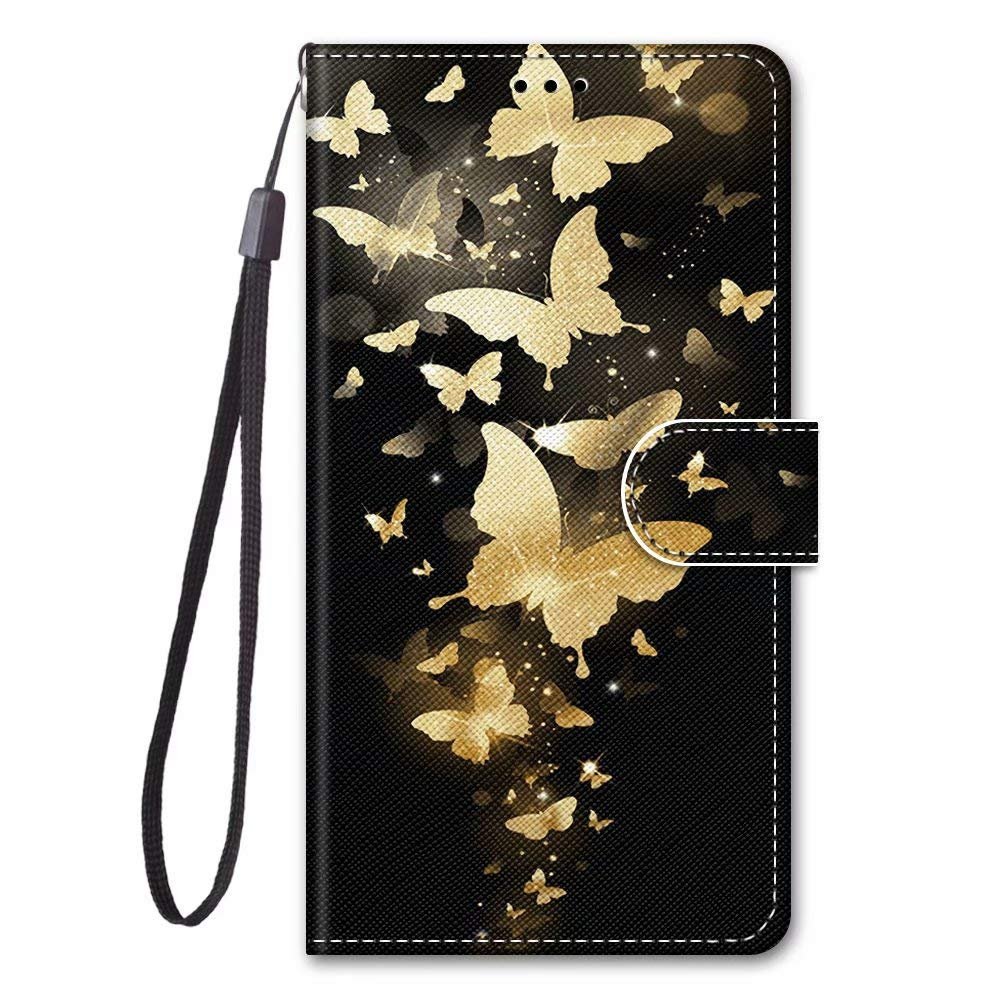 Miagon Flip PU Leather Wallet Case for Samsung Galaxy A12, Gold Butterfly