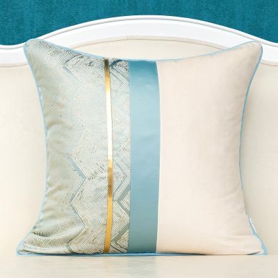 Alerfa Geometric Stripe Leather Patchwork Velvet Pillow Cover, 50 x 50 cm
