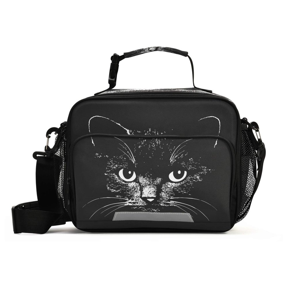 JUMBEAR Black Insulated Cat Lunch Bag with Detachable Shoulder Strap