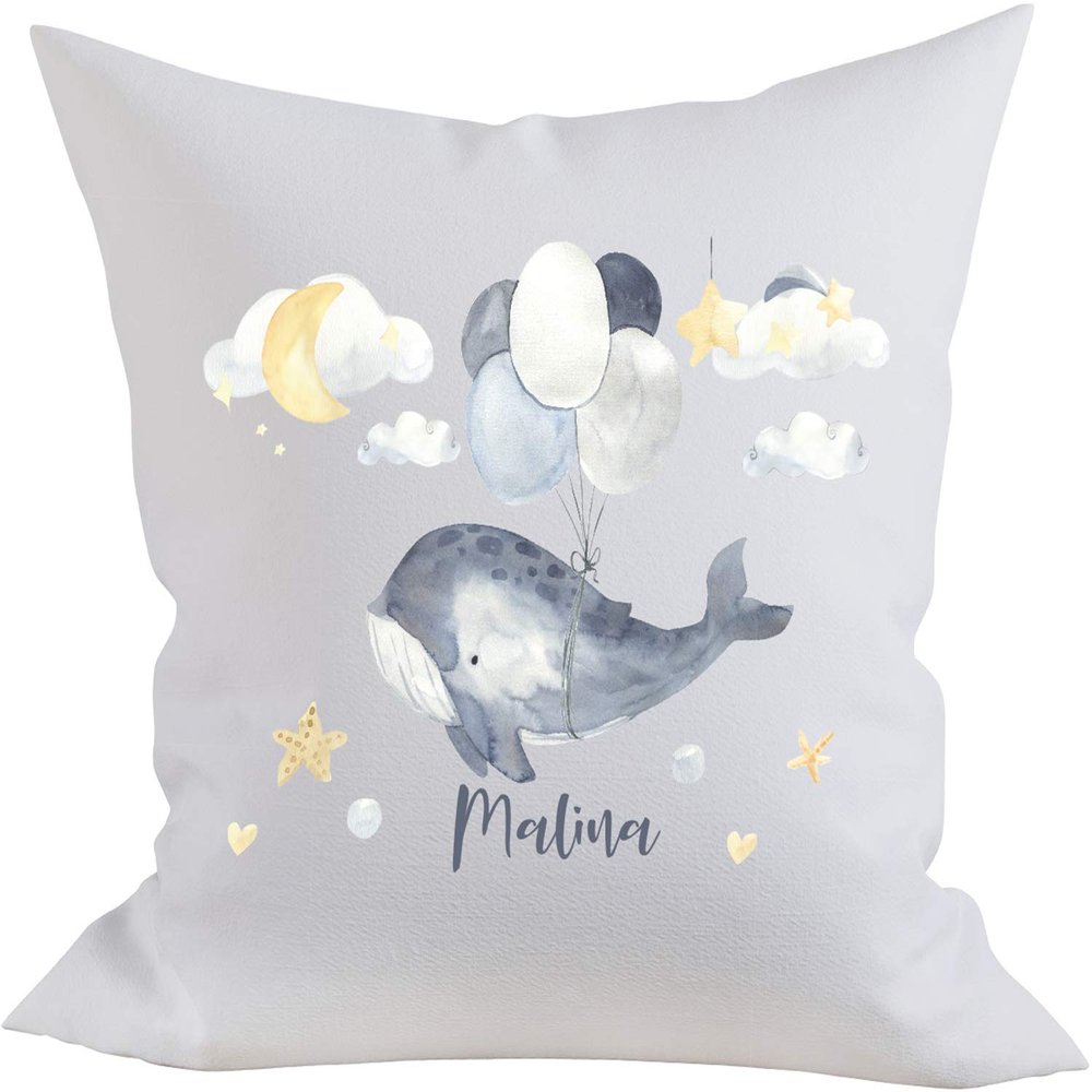 EZYshirt Cute Whale Personalized Pillow Cover with Name for Boys and Girls