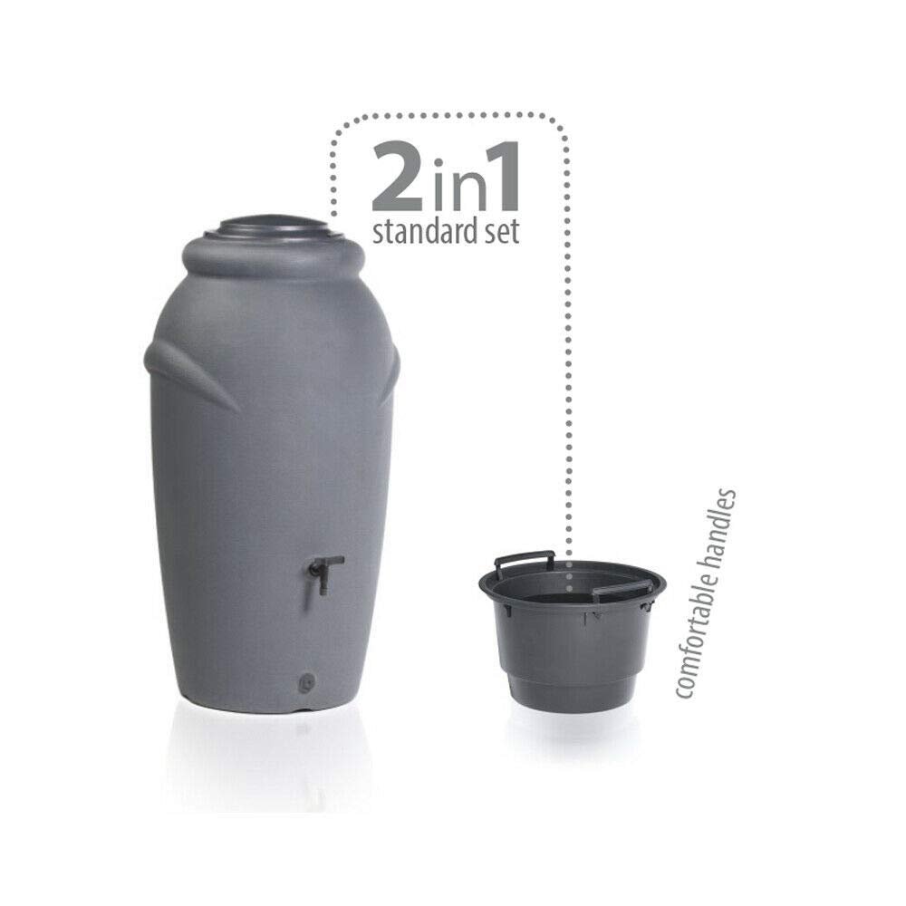 Looping-Lu 210-Liter Rain Barrel with Faucet and Planter, Anthracite