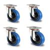 der ROLLENDE SHOP - Set of 4 Swivel Casters with Roller Bearings, 200 mm Diameter - R4F1 Series - "Blue Wheels" view 1