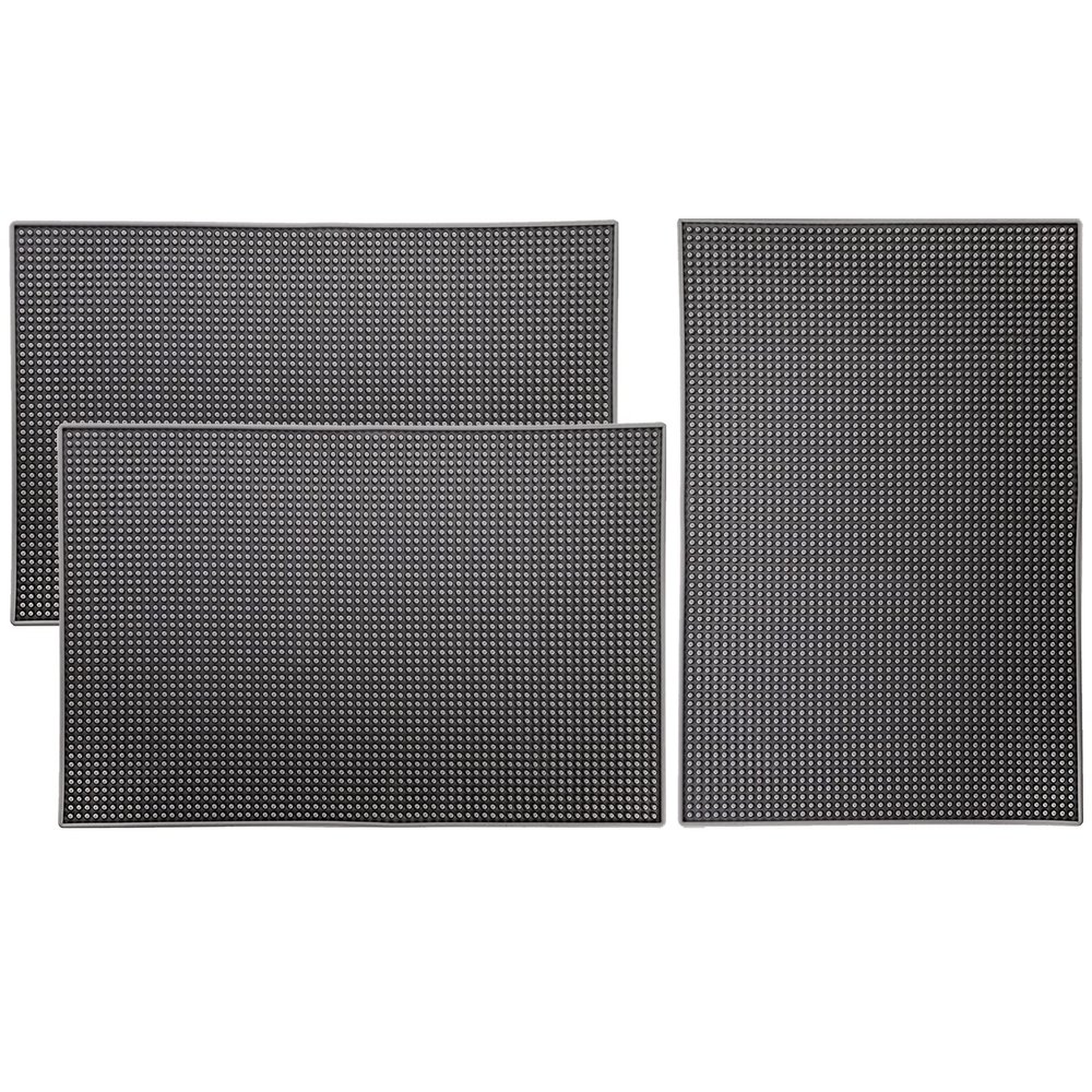 Tebery 3-Piece Rubber Bar Mat Set, 45.7 x 30.5 cm, Thick, Durable, Stylish, Non-Slip, Non-Toxic, Gray