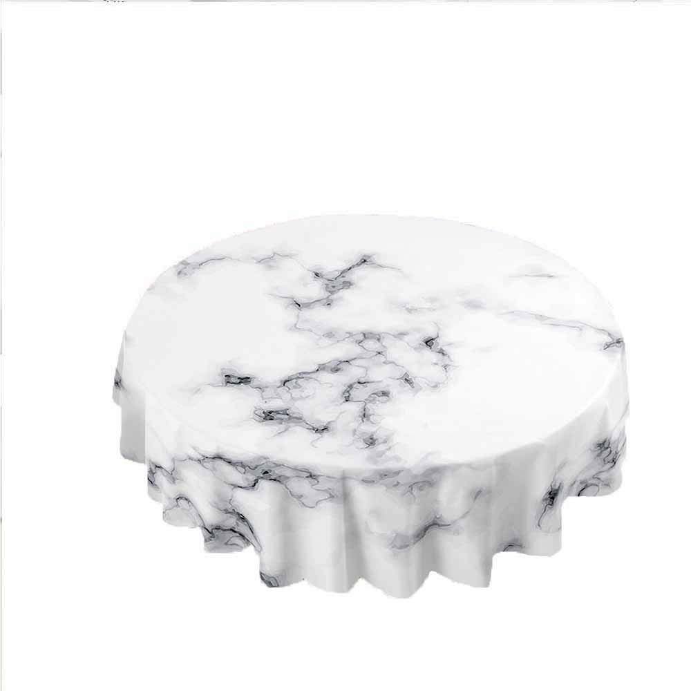Chickw1 Round Waterproof Washable Marble-Pattern Tablecloth, White Marble, 100 cm