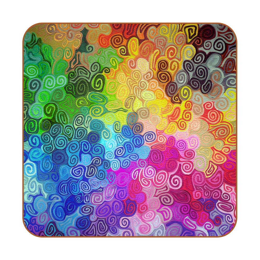 Rainbow Colors Swirl and Twirl PU Leather Drink Coasters, Set of 6