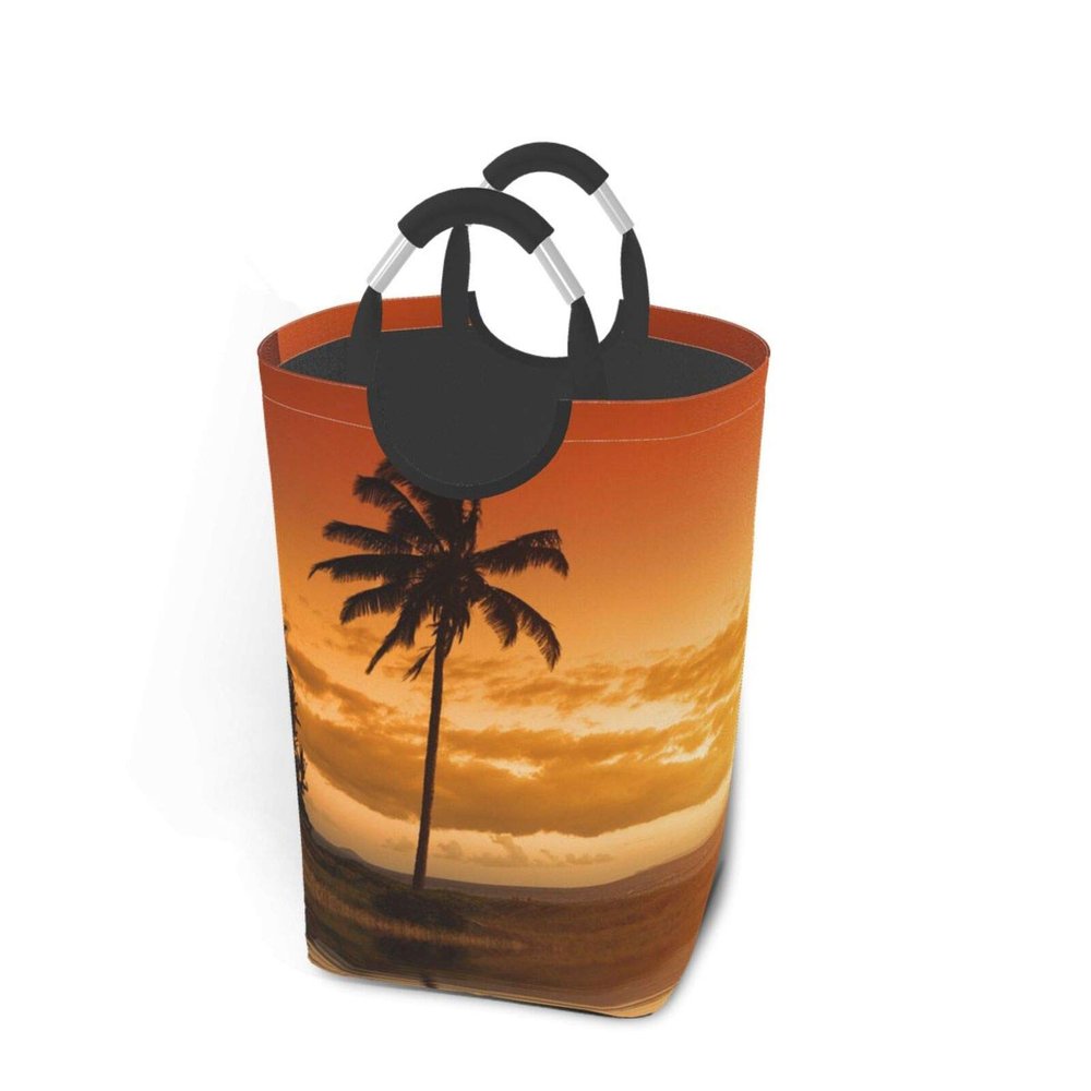 ZCHW Palm Tree Sunset Printed Laundry Basket, Waterproof Storage Container with Handles, Organizer Basket, Toy Storage Bin, 50L