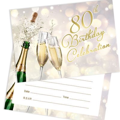 Olivia Samuel 80th Birthday Invitations, Champagne Style, 20 Pack with Envelopes